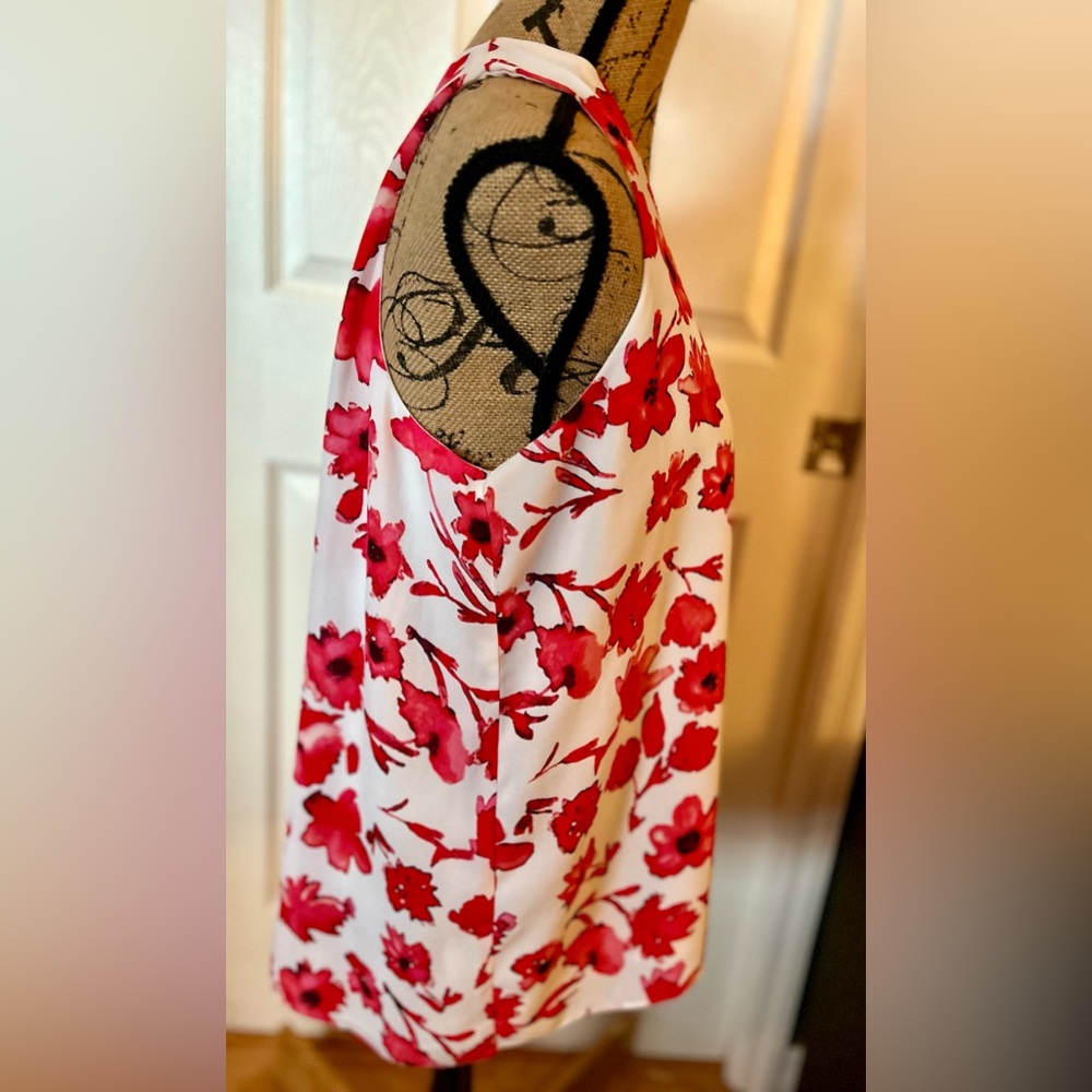 Kenar Sleeveless Pink Red & White Floral Printed Flowy V-Neck Tank Top Blouse XL - Picture 5 of 12